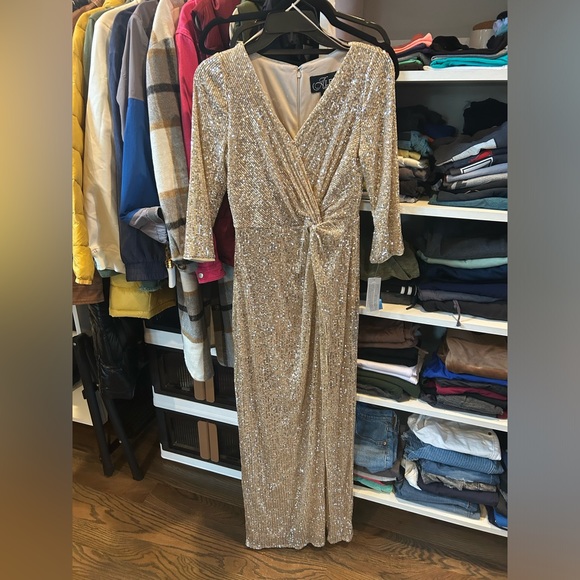 NWT Alex Evenings Sequin 3/4 Sleeve Column Back Split Gown Dress Sz 6 - Picture 3 of 6